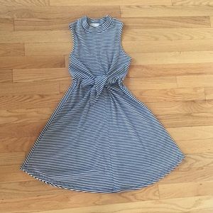 Kids striped mock neck front tie dress